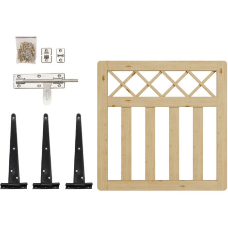 Cross Top Wooden Fence Door for Yard and Garden Entry 90cm W x 90cm H (1/5)