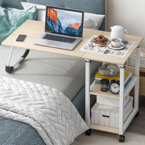 Maple Wood Simple Bedroom Movable Height Adjustable Computer Desk 95cm(W) ​​x 40cm(D) x 88cm(H) (1/5)