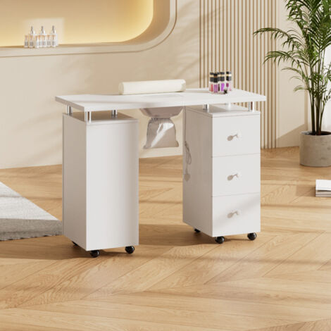 White Manicure Table with Dust Collector and Wrist Cushion (1/3)