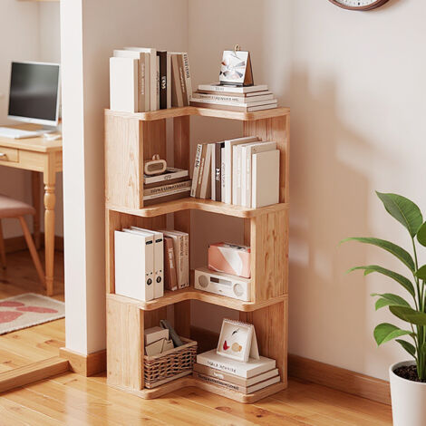 4-Tier Wooden L-shaped Corner Bookshelf (1/3)