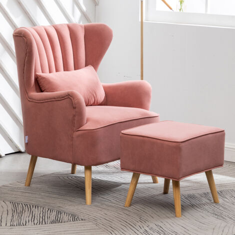 Contemporary Curved Back Single Armchair with Lumbar Pillow and Footstool (1/3)