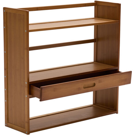 3-Tier Bamboo Desktop Bookshelf with Drawer