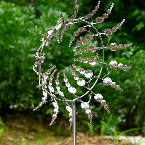 Outdoor Garden Lawn Weather Vane Electroplated Silver-white Metal Windmill Wind Catcher Diameter 31cm (1/5)