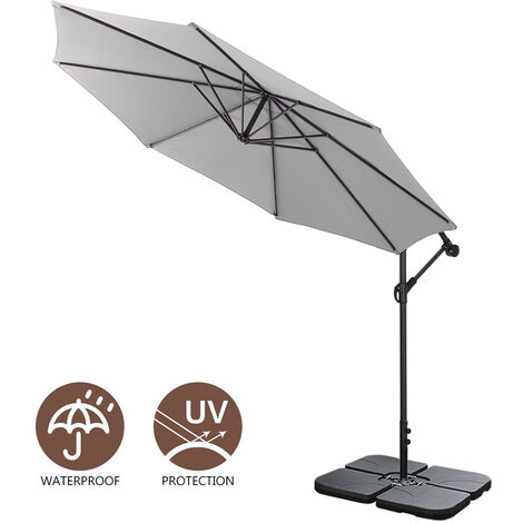 Garden 3M Light Grey Banana Parasol Cantilever Hanging Sun Shade ...