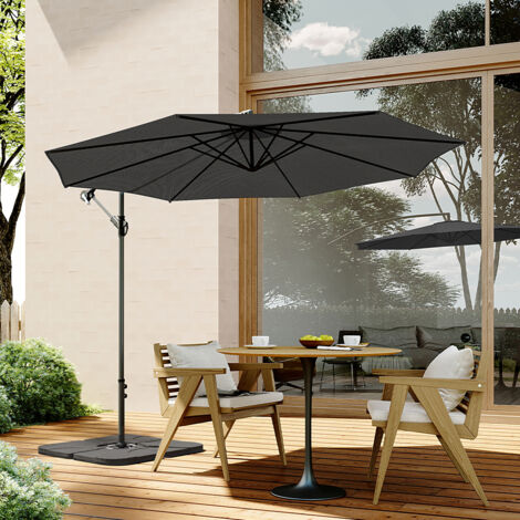 Garden 3M Black Banana Parasol Cantilever Hanging Sun Shade Umbrella Shelter with Square Base