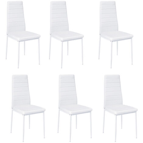 Livingandhome Set of 6 PU Leather Padded Seat Metal Legs Dining Chair, White