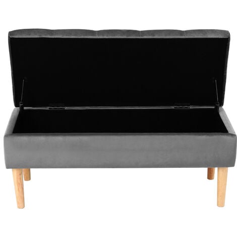 100CM Velvet Storage Ottoman Footstool Rubber Wooden Leg, Grey