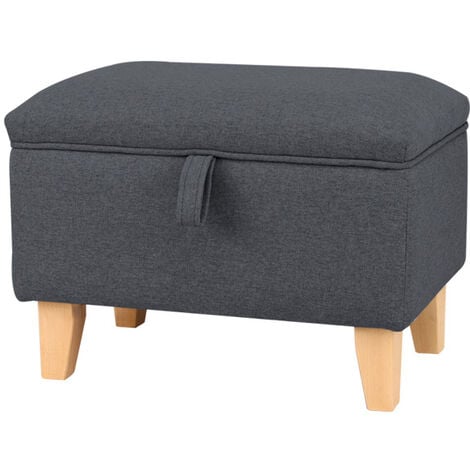 49CM Linen Storage Organizer Ottoman Footstool, Dark Grey