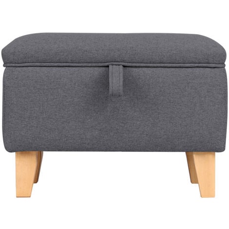 49CM Linen Storage Organizer Ottoman Footstool, Dark Grey