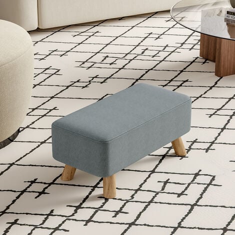 57CM Linen Pouffe Footstool Wooden Legs, Grey
