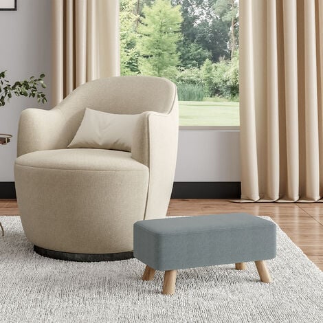 57CM Linen Pouffe Footstool Wooden Legs, Grey