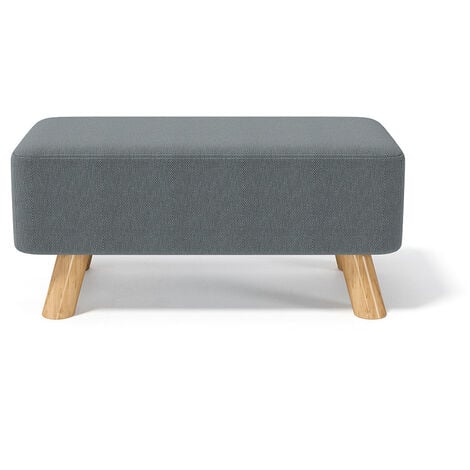 57CM Linen Pouffe Footstool Wooden Legs, Grey