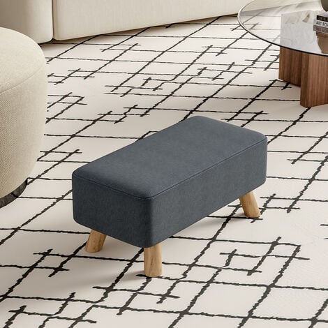 Dark Grey Fabric Soft Pouffe Padded Footstool Ottoman Upholstered Foot Stool Long Seat