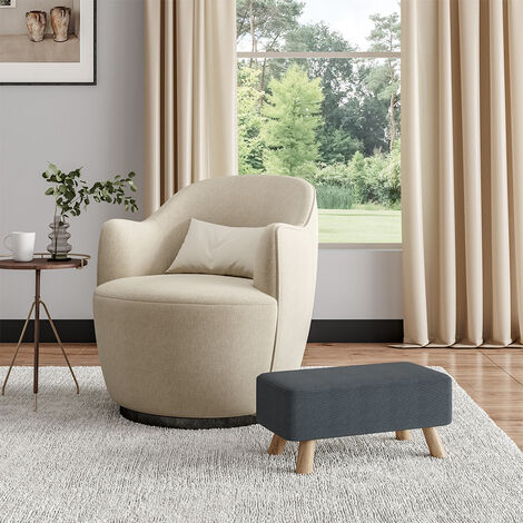 57CM Square Linen Ottoman Footstool Wooden Legs, Dark Grey