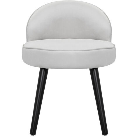 Vintage Velvet Dressing Table Stool Black Wooden Legs,Light Grey