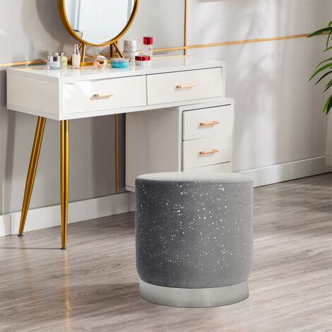 Livingandhome Velvet Round Pouffe Footstool White Pot Decoration, Grey