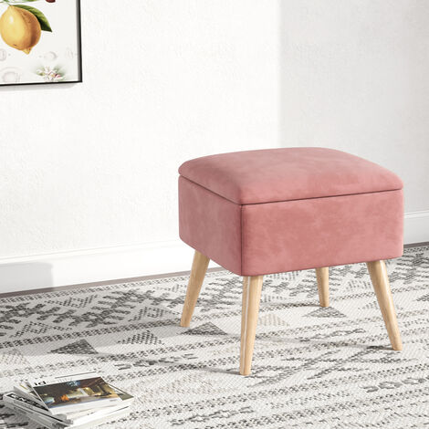 Storage Ottoman Chair Stool Grey Footstool Velvet Pouffe Chair Pink