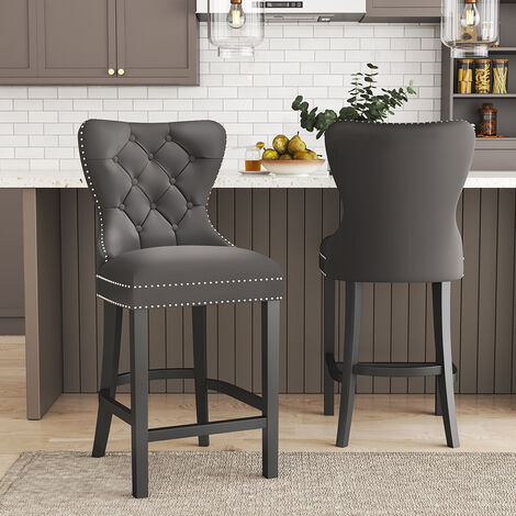 Vintage Velvet Buttoned Studded Dining Chair, Dark Grey
