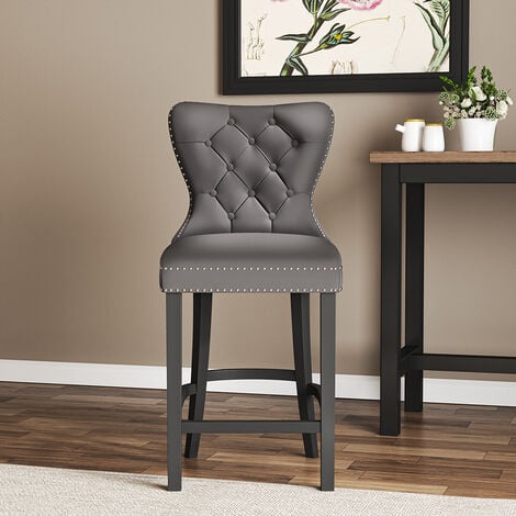 Vintage Velvet Buttoned Studded Dining Chair, Dark Grey