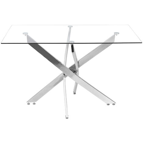 120x70cm Square Glass Dining Table with Silver Chrome Legs