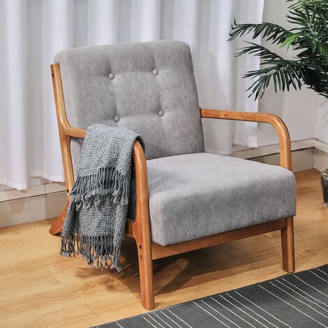 Retro Solid Wooden Frame Upholstered, Accent Arm Chairs