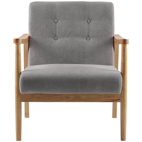 Accent Linen Fabric Buttoned Armchair Wooden Frame, Grey