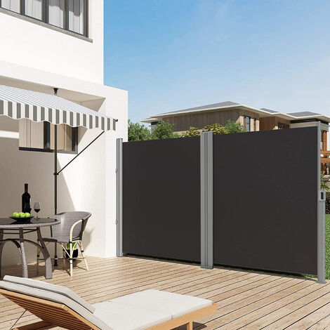 Patio Retractable Side Awning Privacy Terrace Sun Shade Auto Roll-back Blinds Grey 600x160CM