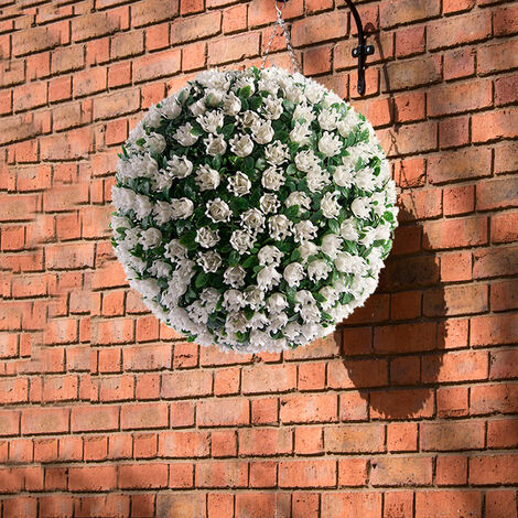 28CM Artificial Rose Topiary Flower Ball Hanging Outdoor, White