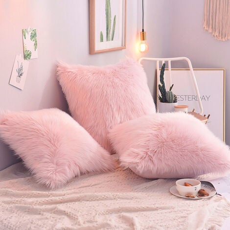 Pink fluffy hot sale pillow case