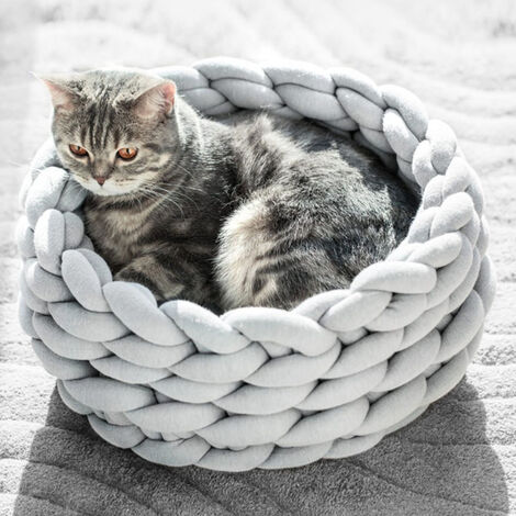 Woven Pet Sleeping Bed Small Cat Dog Basket Bed Knitting Nest, 30CM