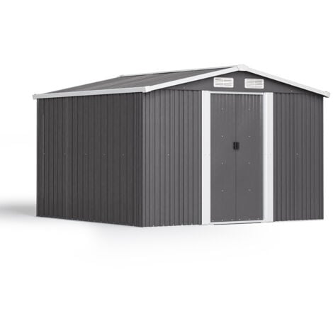 8ft x 8ft Grey Metal Garden Shed Garden Storage with Base Foundation