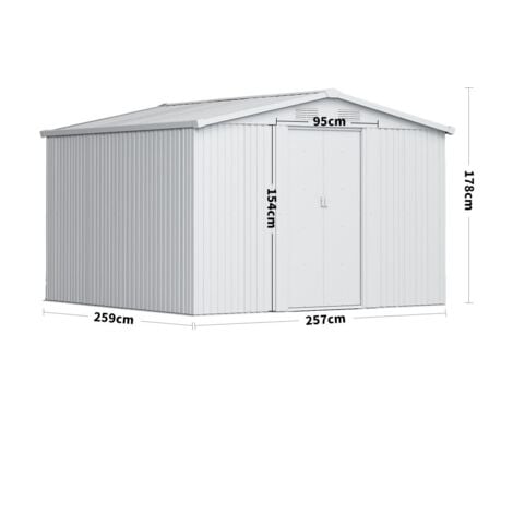 8ft x 8ft Grey Metal Garden Shed Garden Storage with Base Foundation