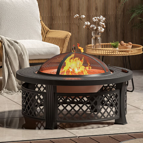 Livingandhome 81CM Garden Fire Pit Brazier Heater BBQ Firepit Table with BBQ Grill