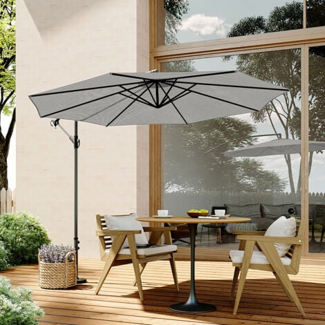 3M Large Garden Hanging Parasol Cantilever Sun Shade Patio Banana Umbrella No Base, Light Grey
