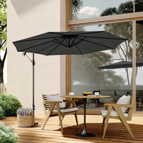 3M Large Garden Hanging Parasol Cantilever Sun Shade Patio Banana Umbrella No Base, Black