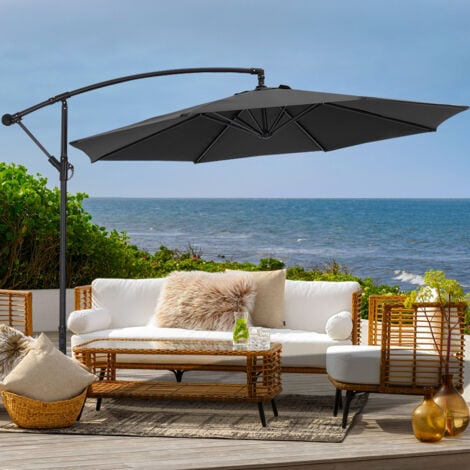 3M Large Garden Hanging Parasol Cantilever Sun Shade Patio Banana Umbrella No Base, Black