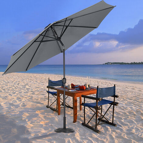 Livingandhome 3M Large Round Garden Parasol Outdoor Beach Umbrella Patio Sun Shade Crank Tilt No Base, Dark Grey