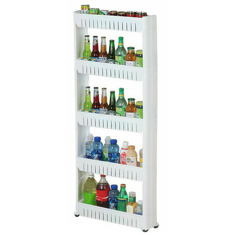 5 Tier Narrow Slim Kitchen Storage Slim Rack Holder Shelf Organiser Trolley