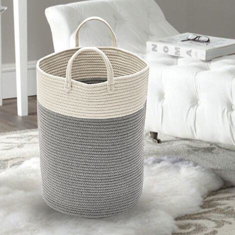 Large Cotton Rope Laundry Basket with Handle and Pompom