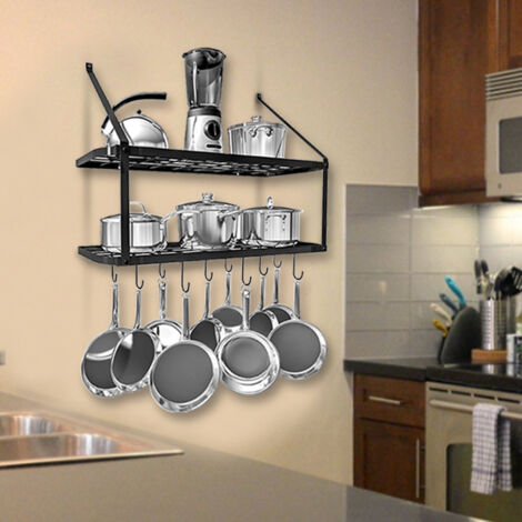Tier Wall Mounted Kitchen Hanging Pot Rack with Hooks