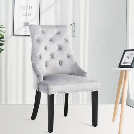 Set of 2 Tufted Velvet Buttoned Dining Chair, Light Grey