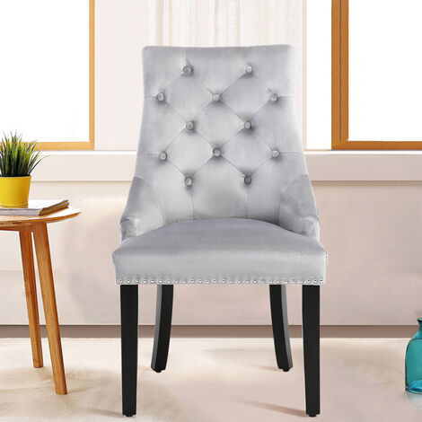 Set of 2 Tufted Velvet Buttoned Dining Chair, Light Grey