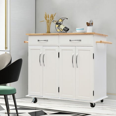 2 Drawers Kitchen Mobile Trolley Storage Cabinet,White