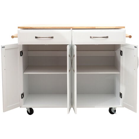 2 Drawers Kitchen Mobile Trolley Storage Cabinet,White