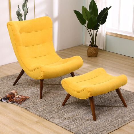 Livingandhome Chenille Recline Lounge Chair with Footstool, Yellow