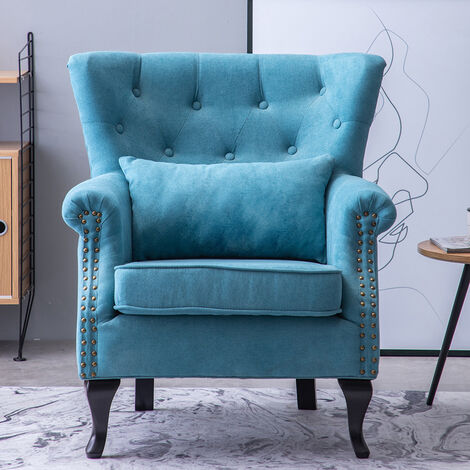 Livingandhome Chenille Wingback Armchair with Thick Cushion and Lumbar Pillow, Tiffany Blue