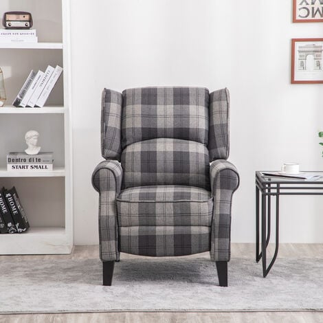 Livingandhome Fabric Wingback Recliner Armchair with Retractable Footrest , Grey Mix