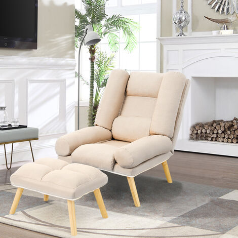 Livingandhome Lounge Recliner Armchair with Footstool, Beige