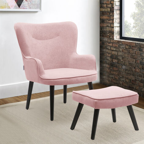 pink armchair and footstool