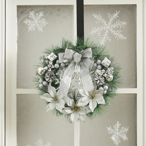 30CM Bow Pine Cone Hanging Flowers Garland Christmas Decoration, Silver (1/5)
